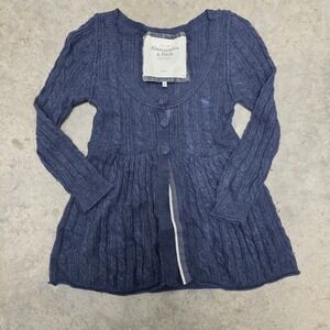 Vintage Y2K Abercrombie Fitch Navy Cable Knit Babydoll Cardigan Sweater Women XS
